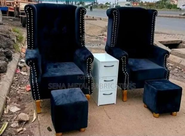 Pedicure/ King-Size Chairs With Pouffes and White Drawers. - main view