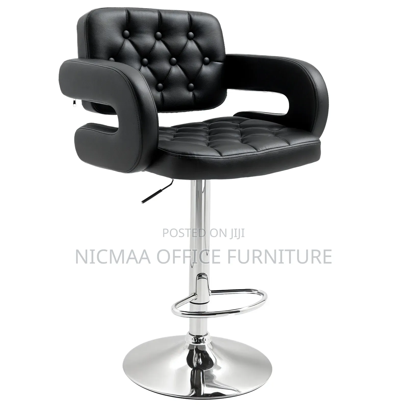Black Leather Adjustable Bar Stool