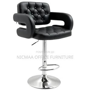 Black Leather Adjustable Bar Stool