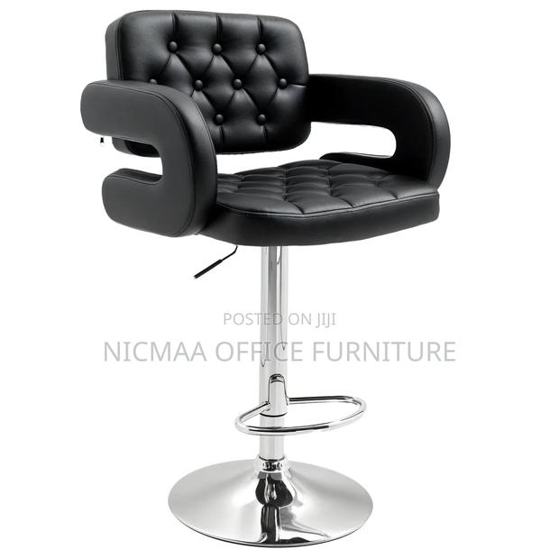 Black Leather Adjustable Bar Stool