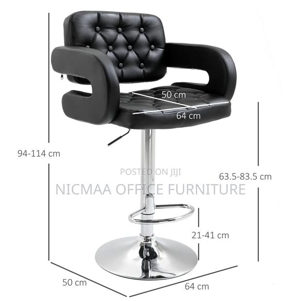 Black Leather Adjustable Bar Stool - thumbnail 2