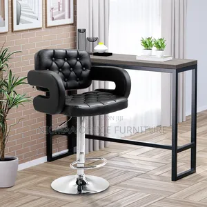 Black Leather Adjustable Bar Stool