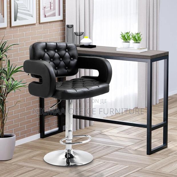 Black Leather Adjustable Bar Stool - thumbnail 3