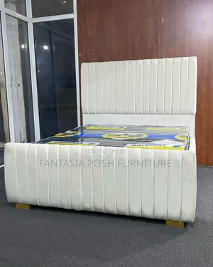 5x6 Cool Cream Velvet Bed - Brand New