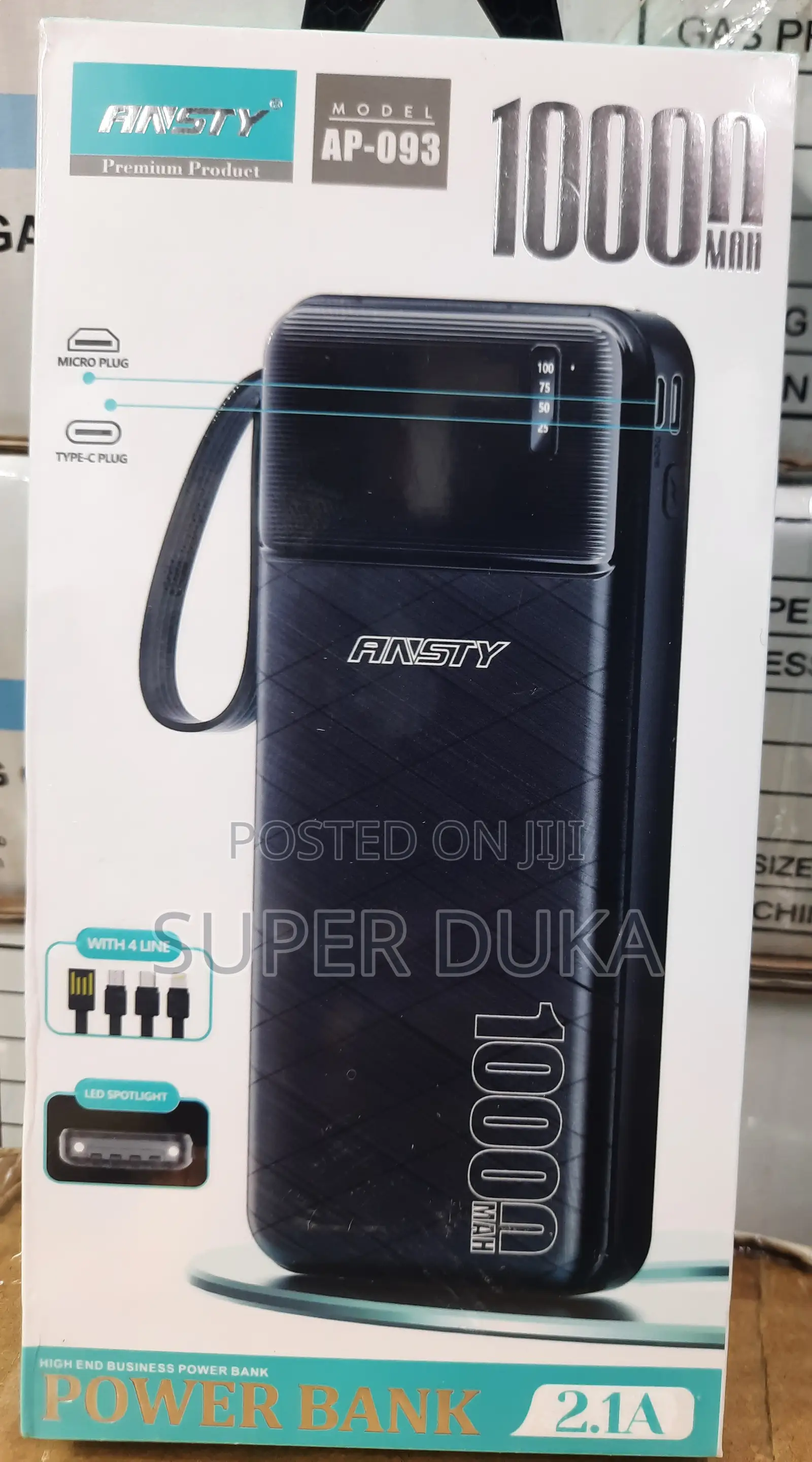 Power Bank.10000mah Ansty Ap-093.Micro,Type C,iPhone Cables