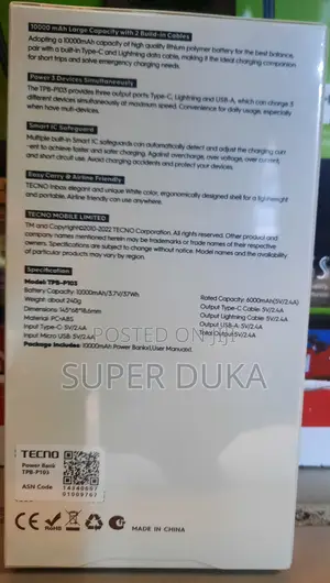 Power Bank.Tecno TPB-P103.10000 Mah