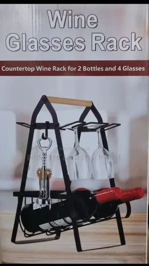 Metallic Wine Rack - With 2 Bottle 4 Wine Glass Slots