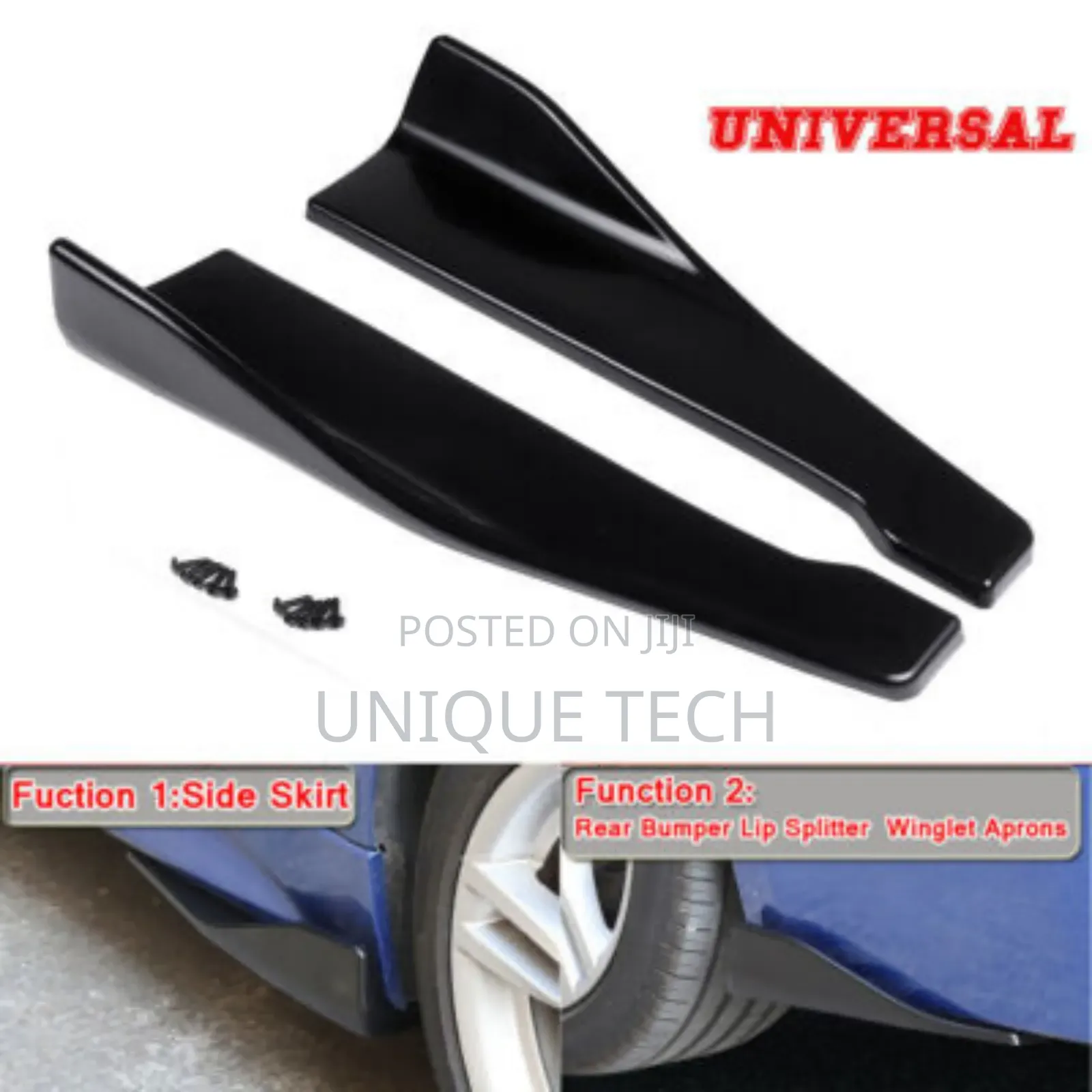 2pc Rear Bumper Skirts – Universal Car Fit Side Trim