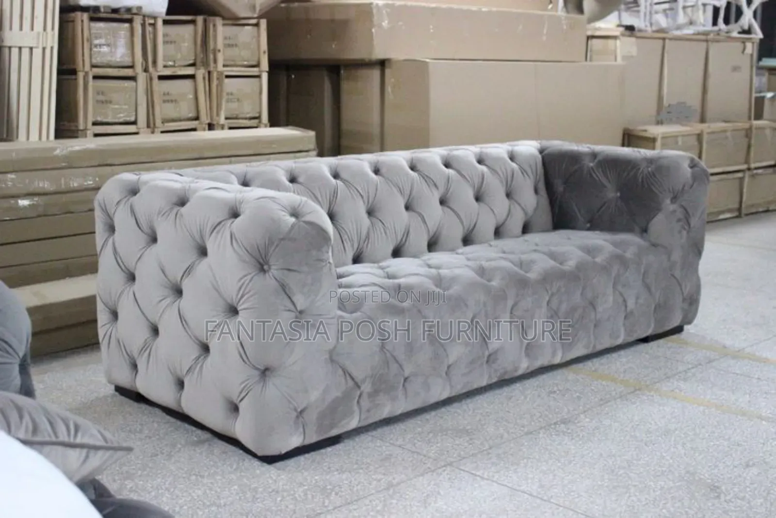 Grey 3 Seater Chesterfield Sofa