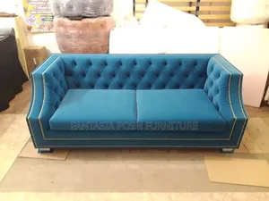 Teal Velvet Sofa With Gold Stud Trim