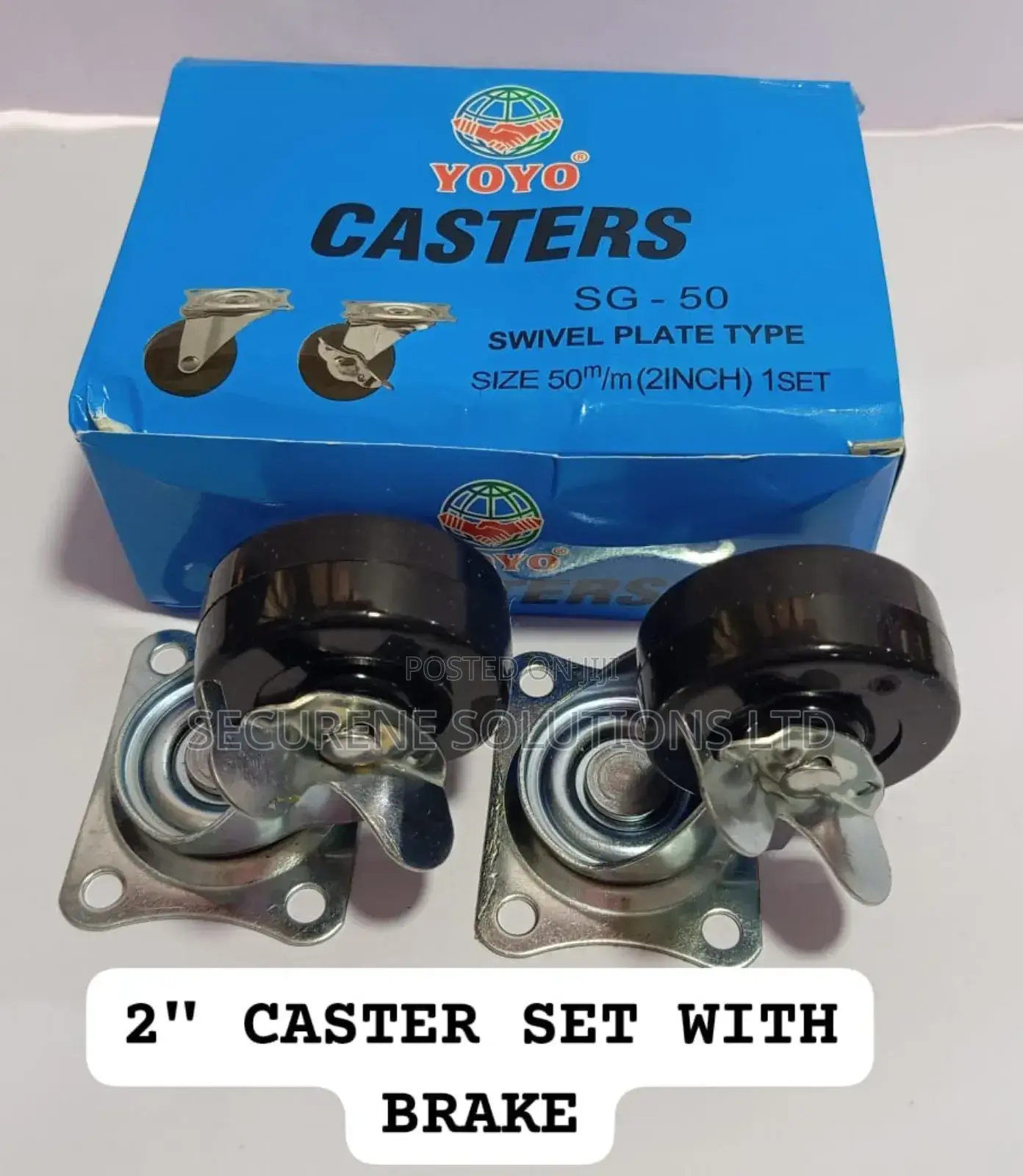 Two 2-Inch Swivel Plate Casters With Brakes