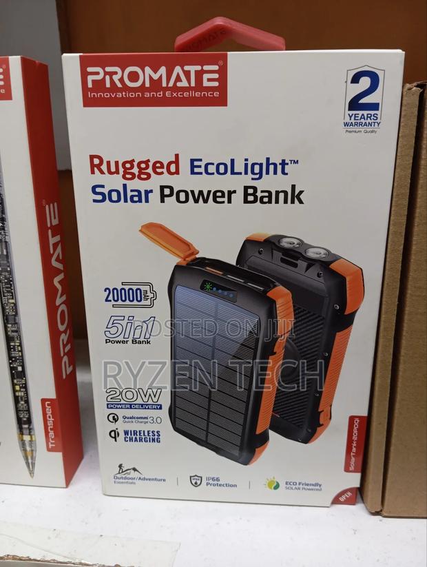 Promate 20000mah Solar Power Bank With 20w Power Delivery