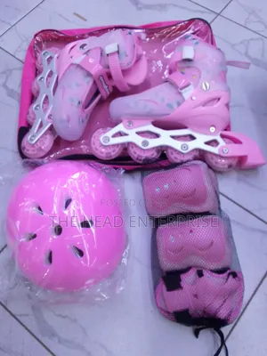 Pink Flashing Wheels Skates + Helmet and Guards
