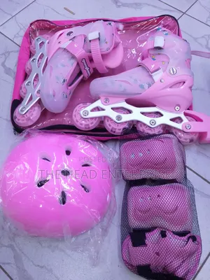 Pink Flashing Wheels Skates + Helmet and Guards