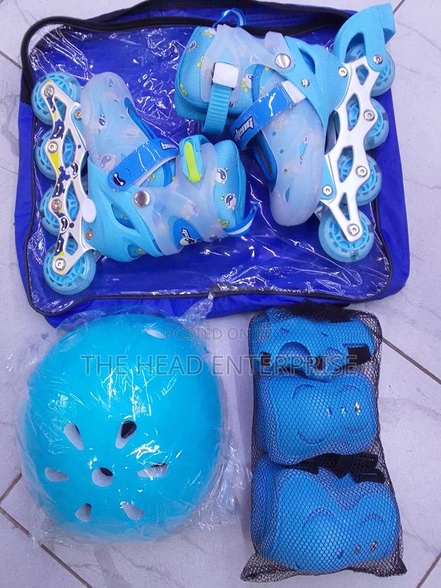 Blue Kids Flashing Wheels Skates With Guards Affordable - thumbnail 2