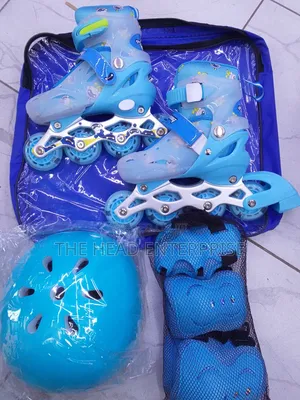 Blue Kids Skates That Are Rubber Wheeled Flashing Lights