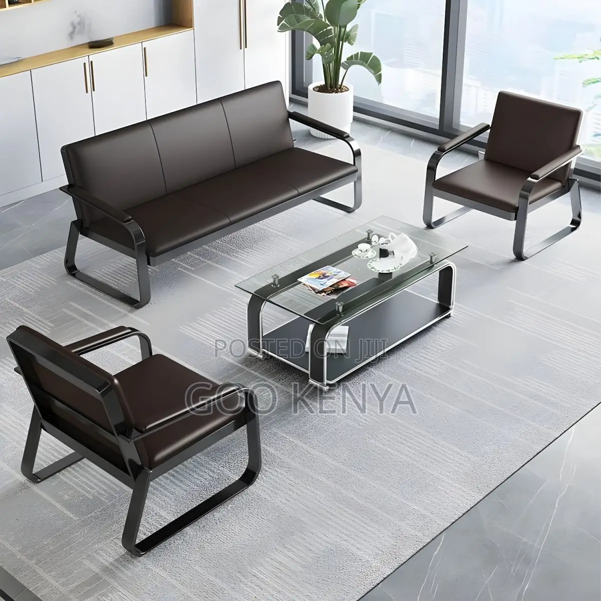 Office Sofa ;5-Seater Leather Reception Sofa