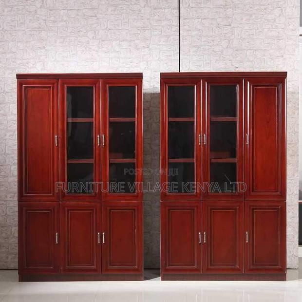 Cabinets:3-Door Executive Red Mahogany Office Bookcases