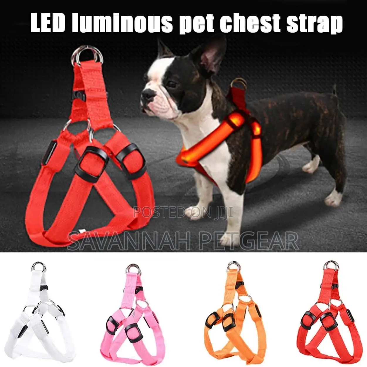 Led Light Pet Harness Nylon Chest Strap Leash