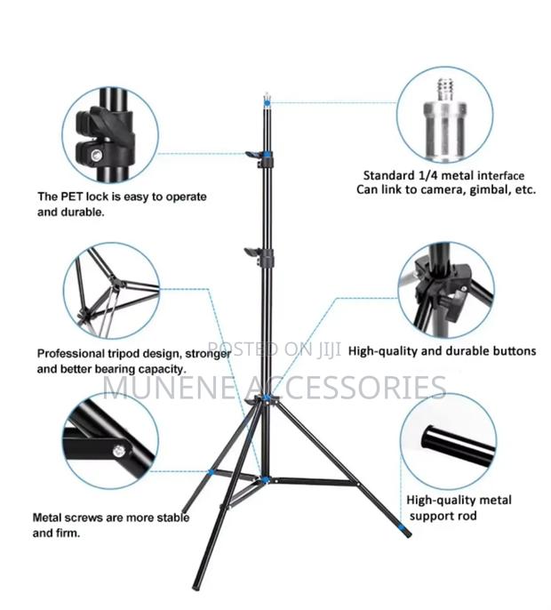Foldable Mobilephone Holder Stand 2m Tripod Camera Ringlight - thumbnail 3