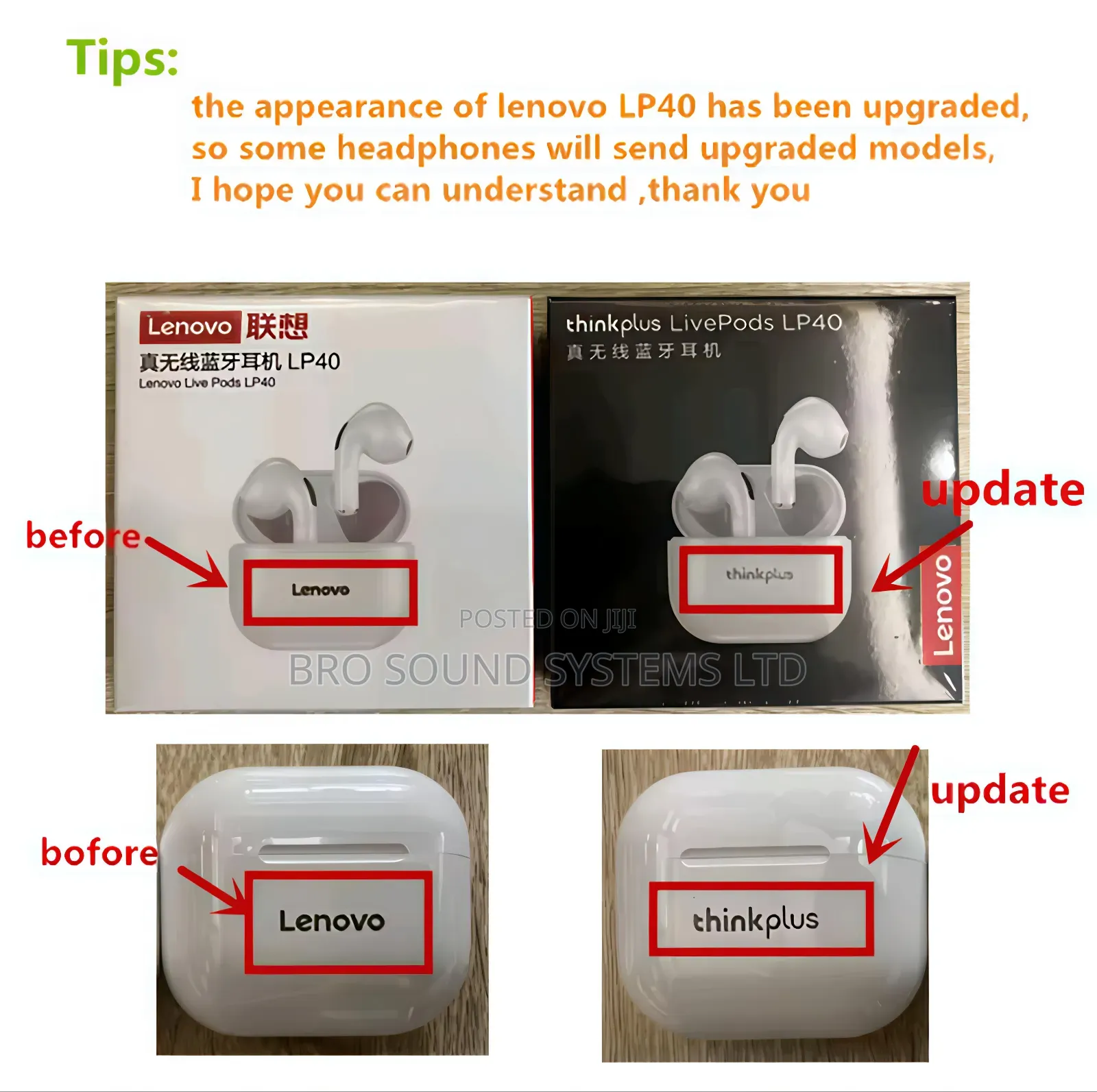 Original Lenovo Lp40 Wireless Headphones Bluetooth Earphones