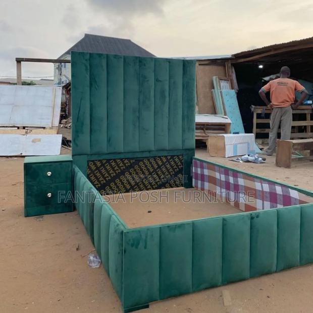 5x6 Green Vertical Tufted Chester Bed Frame With 2 Sideboxes - main view