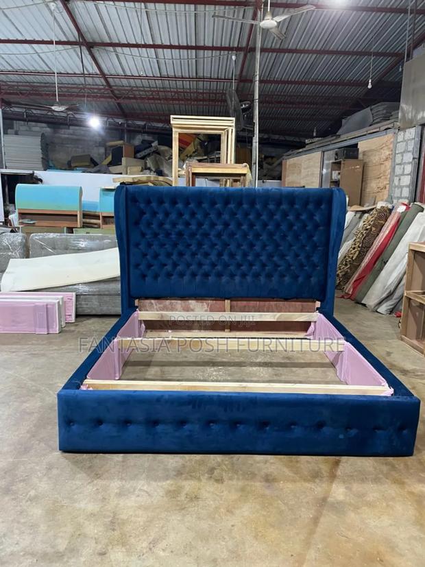 Navy Blue Tufted Fabric Bed Frame Size 5x6