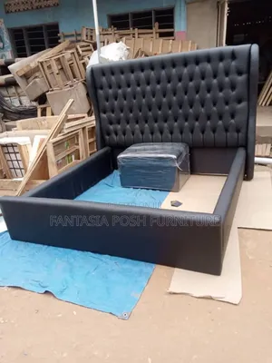 5x6 Black Tufted Faux Chester Bed Frame