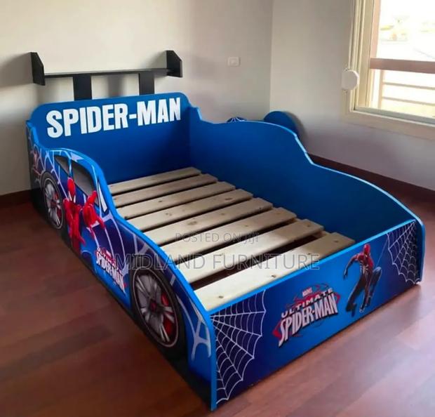 Spiderman Car- Themed Bed for Kids With Lights - thumbnail 3