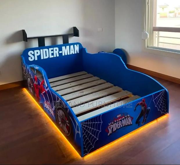 Spiderman Car- Themed Bed for Kids With Lights - main view