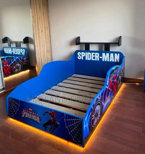 Spiderman Car- Themed Bed for Kids With Lights - thumbnail 4