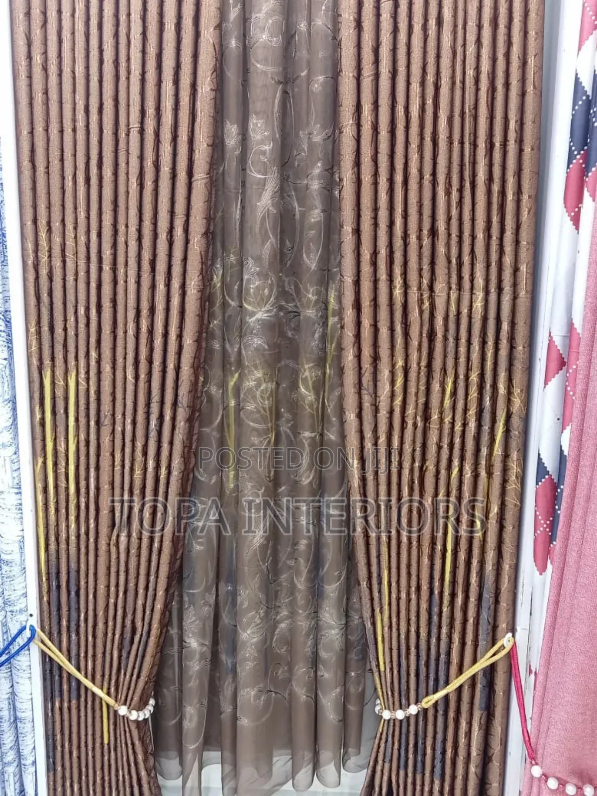 Brown Window Curtains With Matching Sheers Per Metre