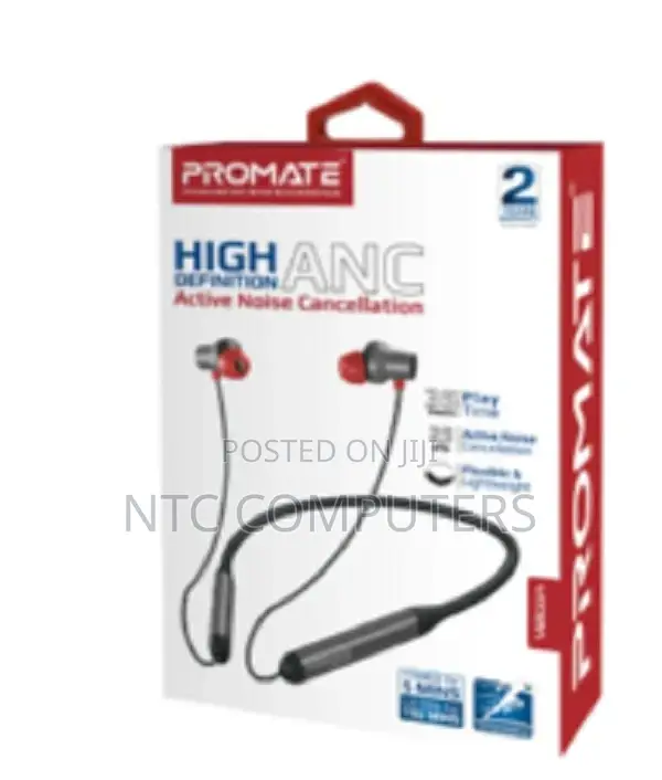 Promate High-Definition Anc Wireless Neckband Earphones •