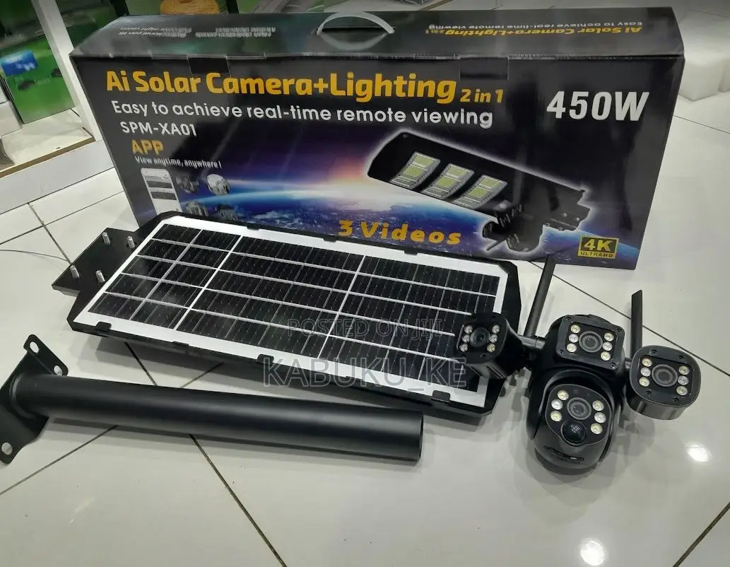 450w 4g Solar Simcard Camera With Solar Floodlight 450watts