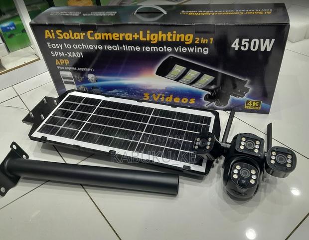 450w 4g Solar Simcard Camera With Solar Floodlight 450watts