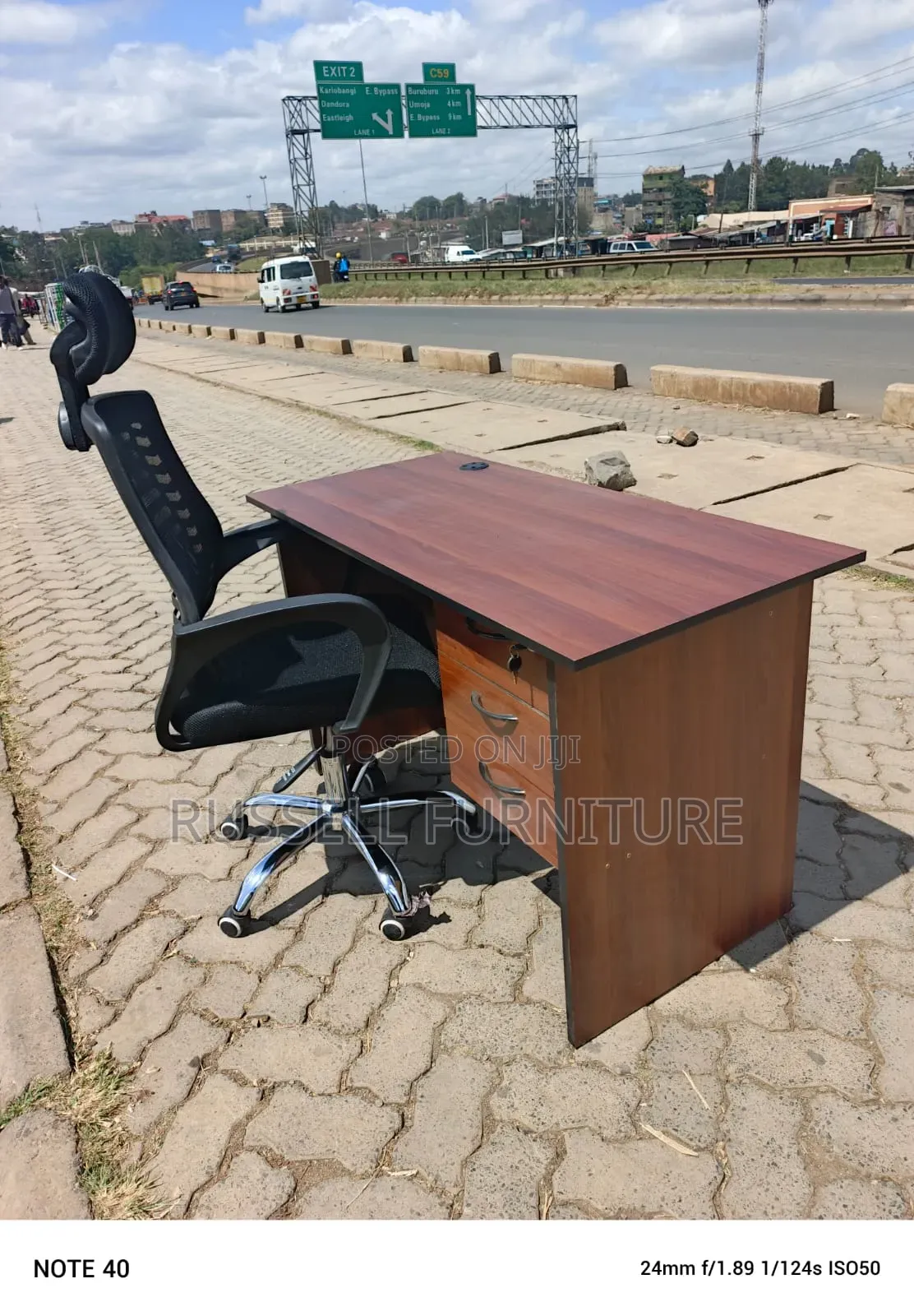 Quality Office Desk Dark Walnut and Headrest Office Chair