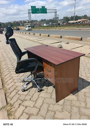 Quality Office Desk Dark Walnut and Headrest Office Chair