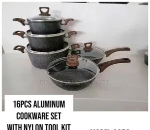 16pcs Aluminium Cookware Set With Nylon Tool Kit