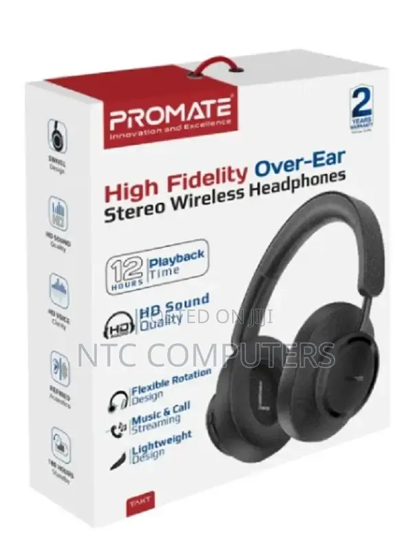Promate High-Fidelity Stereo Over-Ear Wireless Headphones •