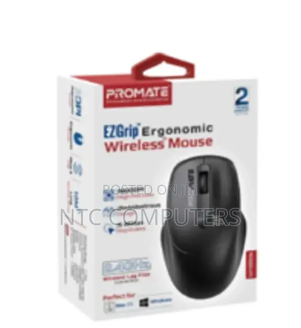 Promate Ezgrip 16000dpi Ambidextrous Wireless Mouse, Black