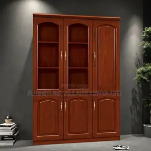Cabinets: 3-Door Smooth Wooden Filling Display Bookcase