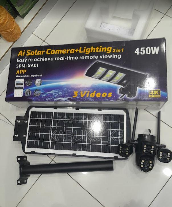 4g V380 Dual Lens Solar Camera + Solar Street Light 450w