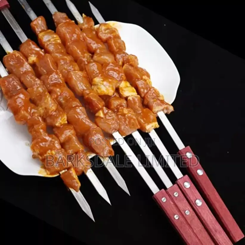 60cm X 1cm BBQ 4 PCS Barbecue Stainless Steel Kebab Skewers