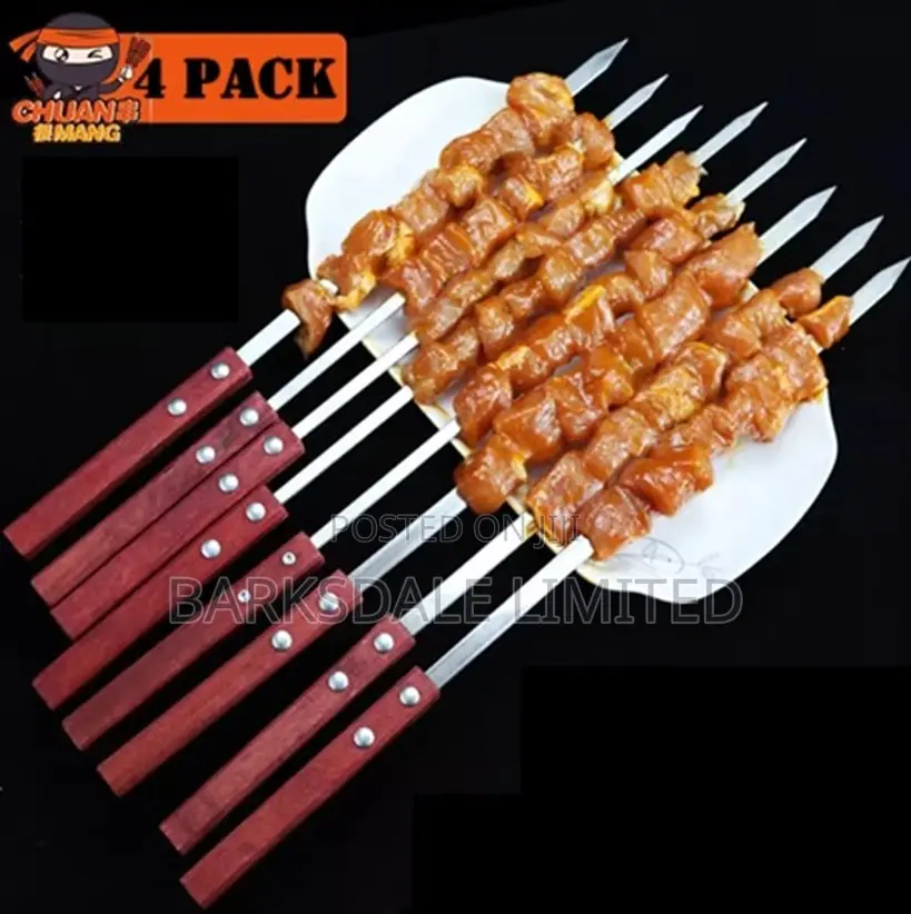 60cm X 1cm BBQ 4 PCS Barbecue Stainless Steel Kebab Skewers