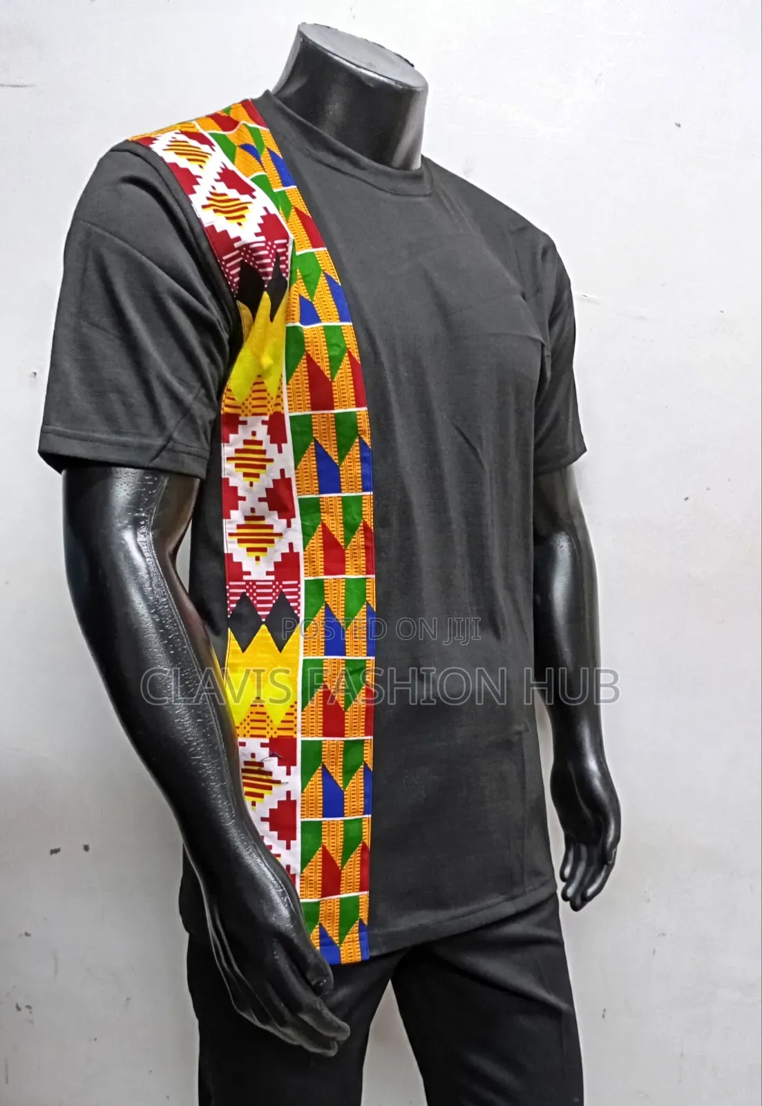 Men Ankara Black T-shirt Size 3xl