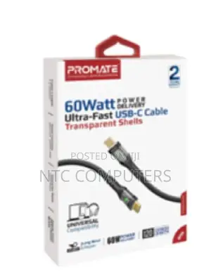 Promate 60w Power Delivery Ultra-Fast Usb-C Transparent Cab