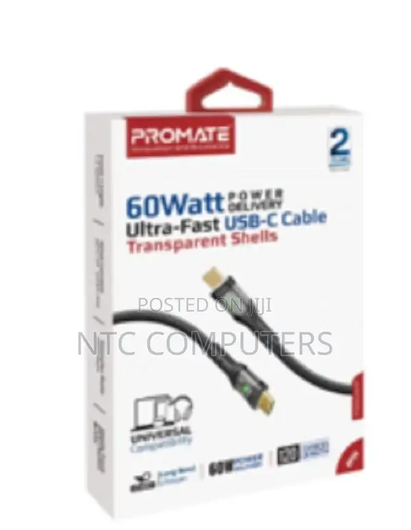 Promate 60w Power Delivery Ultra-Fast Usb-C Transparent Cab