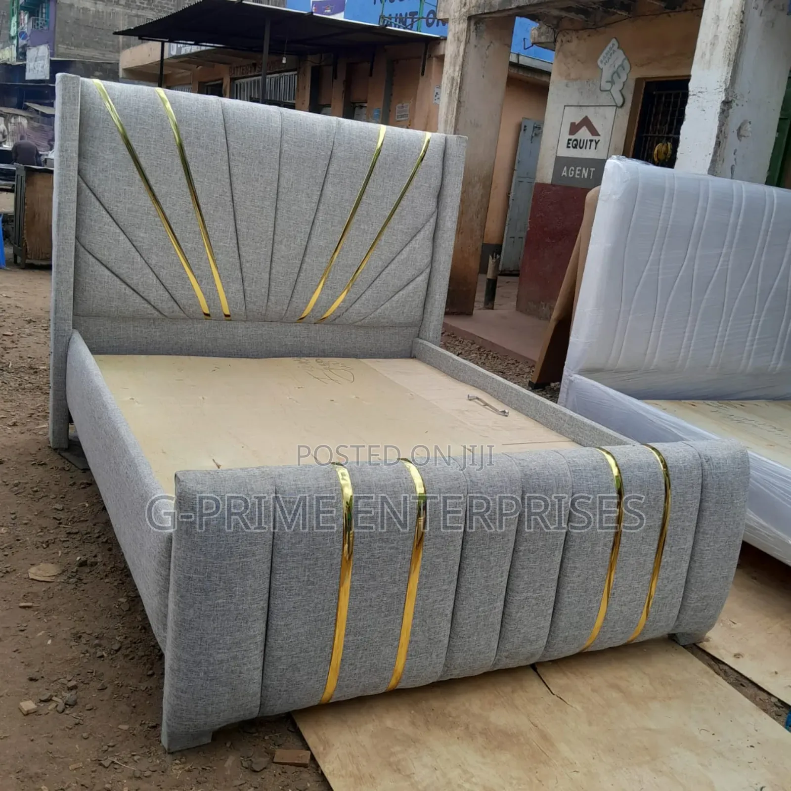 Tufted Modern Bed With Gold
