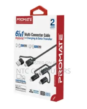 Promate 6-in-1 Hybrid Multi-Connector Cable for Charging D