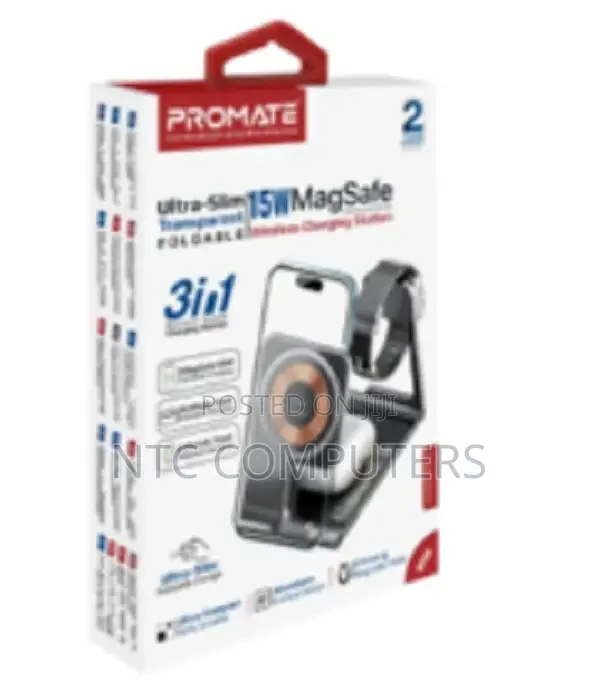 Promate 3 in 1 Ultra-Slim Transparent Foldable 15w Magsafe